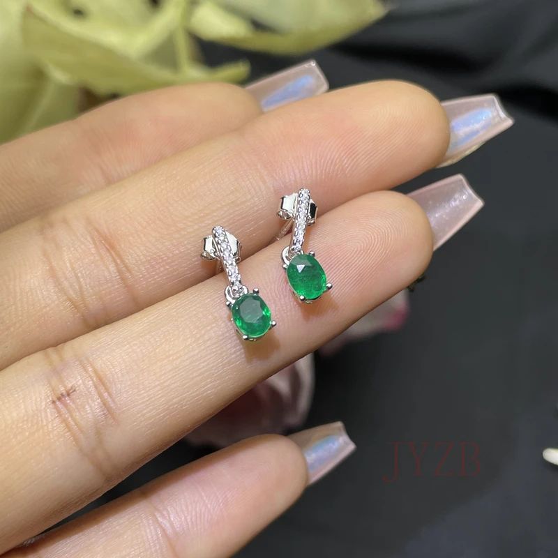 100% Natural 4*5 mm Emerald Jewelry 925 silver earrings for Goddess of fine jewelry