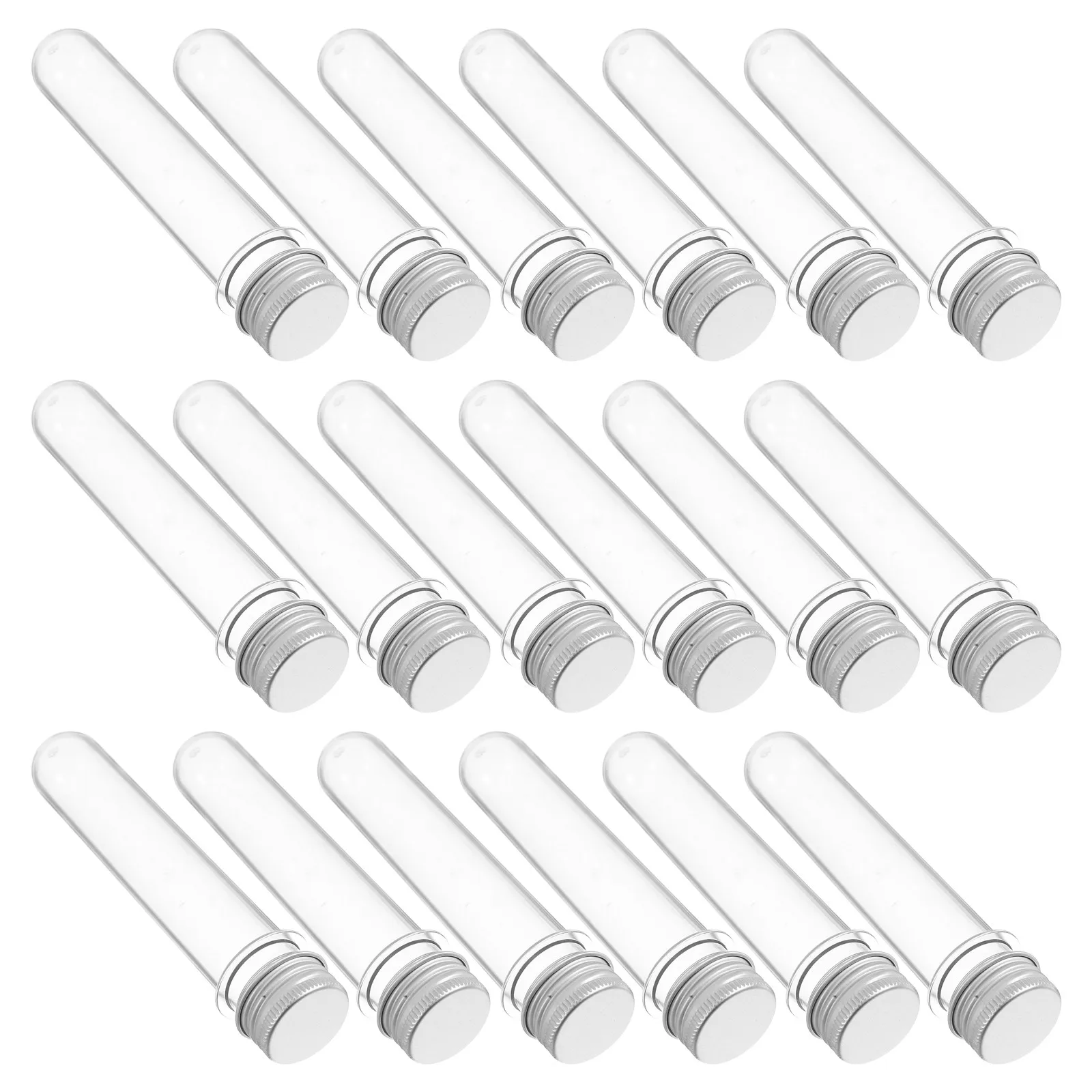 

20 шт. пластиковых пробирок объемом 40 мл, прозрачные цилиндрические емкости с алюминиевыми завинчивающимися крышками, герметичные, для хранения косметики и путешествий