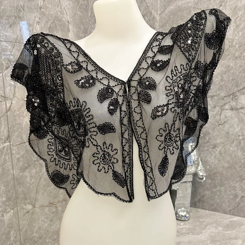 새로운 여름 여성 오픈 카디건 1920 년대 연회 이브닝 드레스 여성 레트로 스팽글 유럽과 미국의 웨딩 드레스 무대 목도리