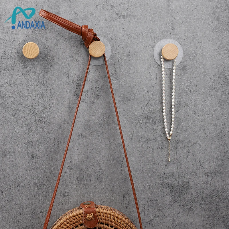 Scandinavian Modern Minimalist Style No-punch Coat Hooks Solid Wood Nail-free Wall Sticky Hooks Wall Hanging Entry Hooks Wooden