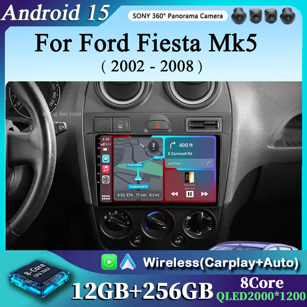 

Android 15 CarPlay Auto для Ford Fiesta Mk VI 5 Mk5 2002-2008 Автомобильный радиоприемник Мультимедийный видеоплеер Навигация GPS Android 4G GPS