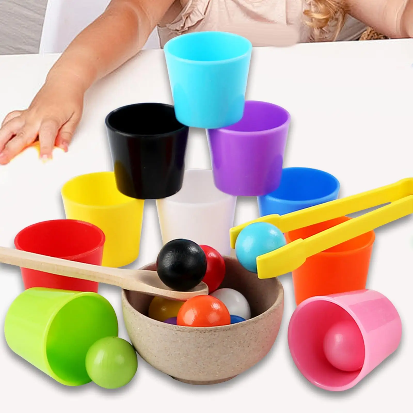 Bolas en tazas Motor fino Aprendizaje preescolar Desarrollo Entrenamiento de habilidades matemáticas Pensamiento lógico Juguete a juego de colores para niños