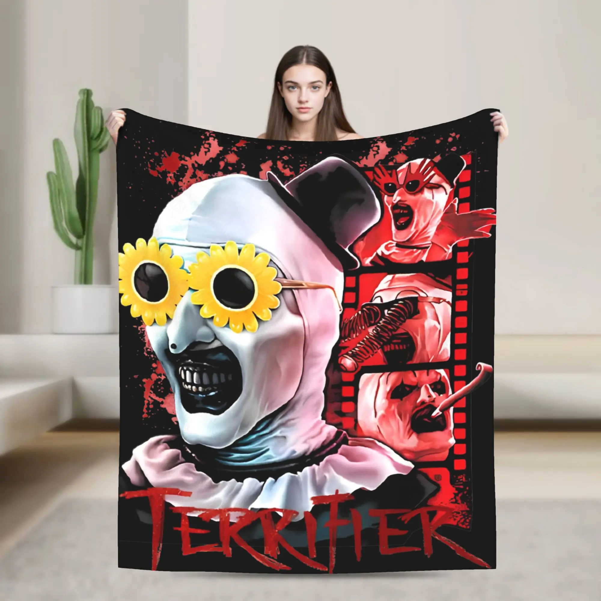 

Horror Terrifier Film Blanket Fuzzy Throw Blanket Summer Air Conditioning Decoration Lightweight Bedspreads