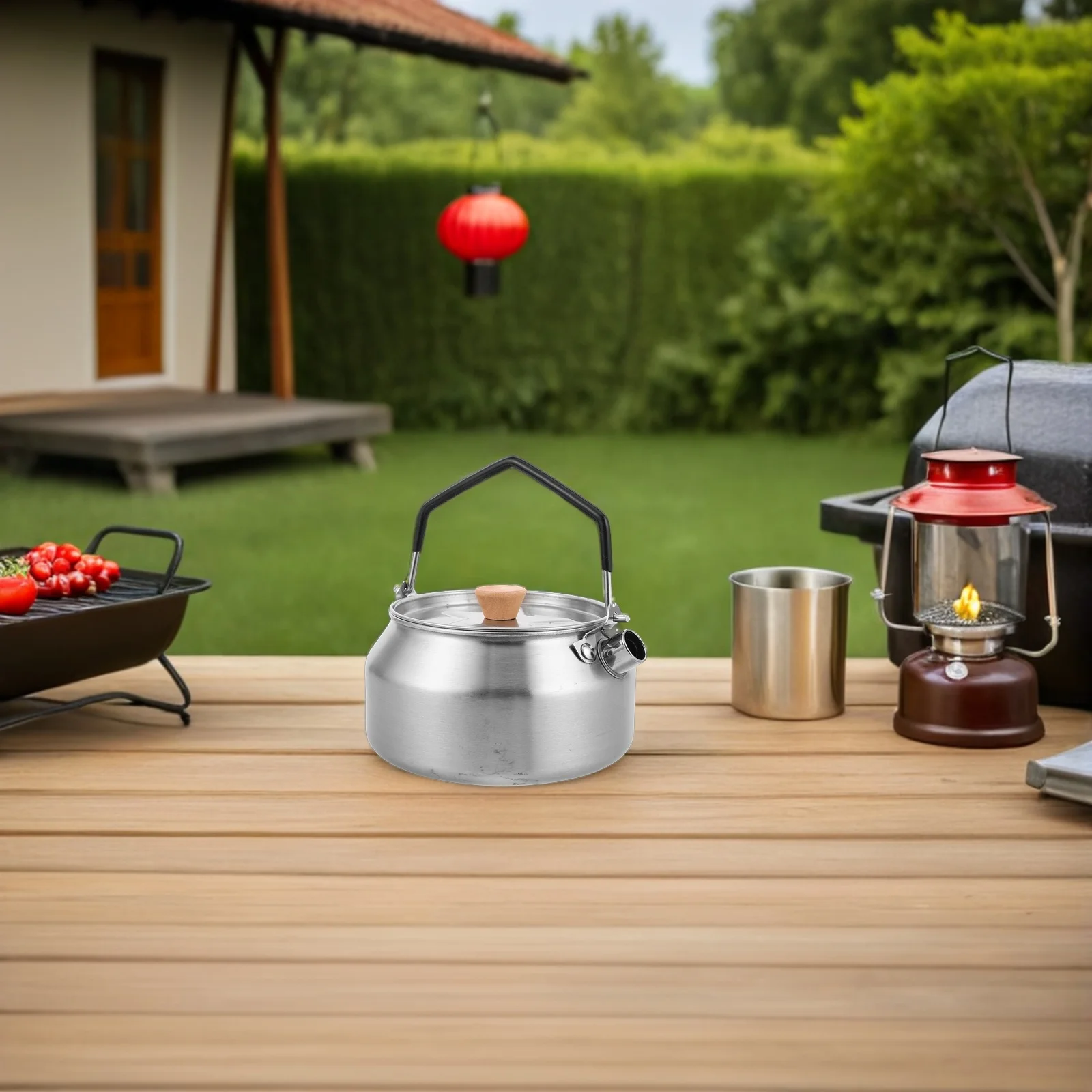 

Outdoor Portable Kettle 1L Silver Stainless Steel Camping Travel Water Heater Durable Easy Clean Anti Scald Handle Hiking