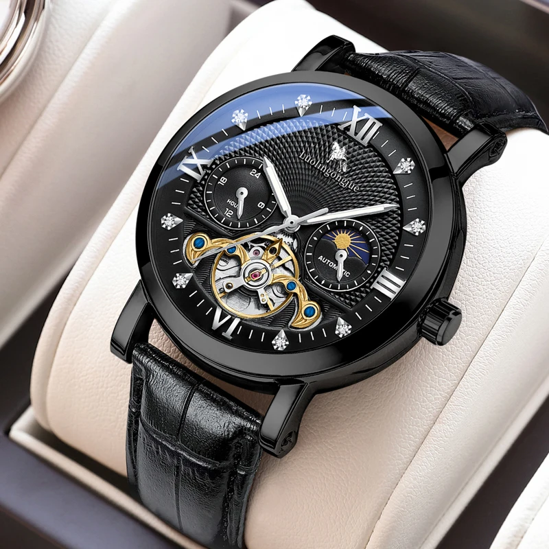 

European and American Style High-End Business Men's Mechanical Watch, Starry Sea Phantom Fully Automatic High-End Mechanical Watch, Men's Flywheel Luminous Skeleton Waterproof Watch, Skeleton Design, Luminous Waterproof Multi-Functional Mechanical Watch, 