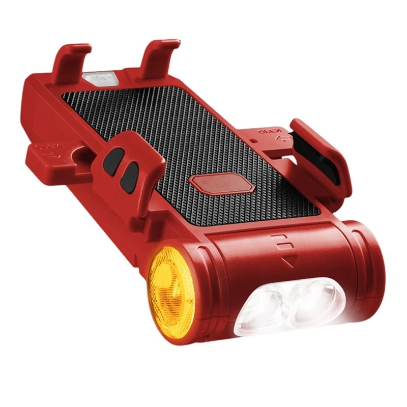 AA67-LED Light& USB Charger 5-In-1 Bike Phone Mount 2000Mah Power Bank 130Db Horn Automatic Locking Handlebar Mount A
