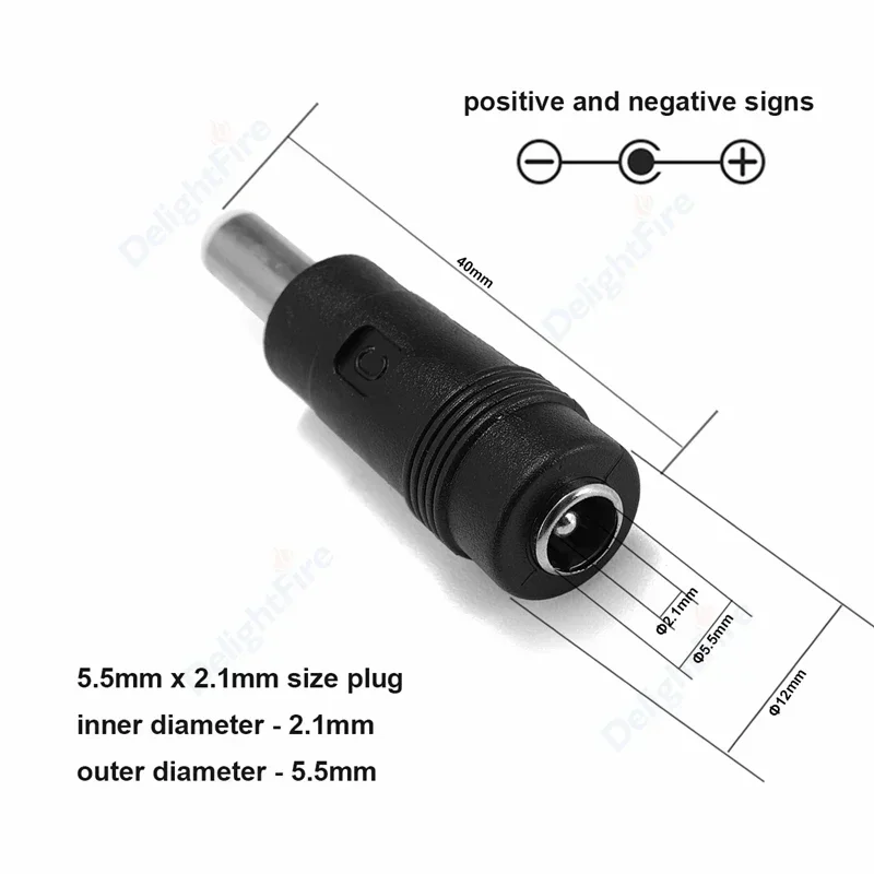 DC Power Plug Connector Adapter, Jack Panel Mount, Terminal Converter for Laptop, 5.5x2.1mm, Feminino para 5.5x2.5mm