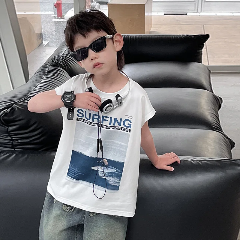 Boys Shirts Chlidren Clothes Summer Wear 2024 Children Korean Style Fashion Boys Sleeveless Top Letter Printed Boy Shirts