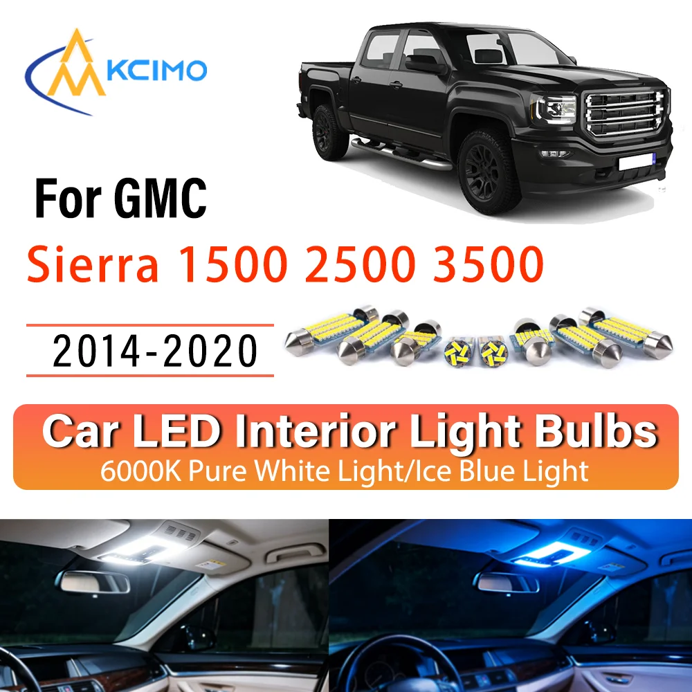 

LED Interior Light Bulb Set For GMC Sierra 2500 3500 2014-2020 Easy Install Bright White/Blue Dome Map Door Courtesy Brights