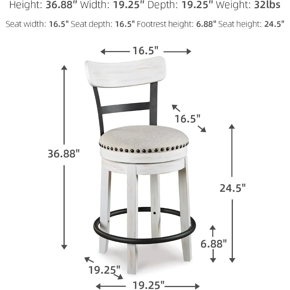 Valebeck 24.5" Modern Swivel Counter Height Barstool, Whitewash