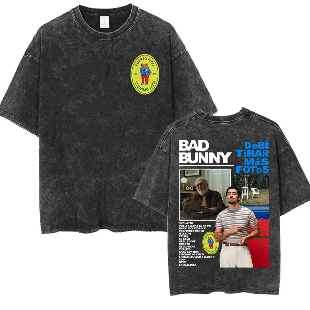 

Vintage Washed DTMF Deb Í Tirar M Á S Fotos T-shirt Rapper Bad Bunny Album Tour T-shirt Summer Fashion Cotton Men's T-shirt