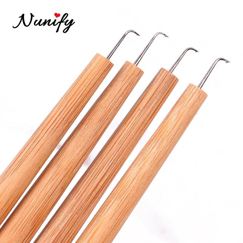 4Pcs ระบายอากาศเข็มทองแดง Handle สำหรับวิกผมทำโครเชต์ตะขอสำหรับทำลูกไม้ด้านหน้าจับไม้วิกผมทำชุด