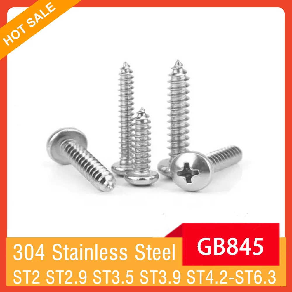 GB845 ST2 ST2.9 ST3.5 ST3.9 ST4.2 ST4.8 ST5.5 ST6.3 304 Stainless Steel Cross Phillips Pan Round Head Self-Tapping Screws Bolts