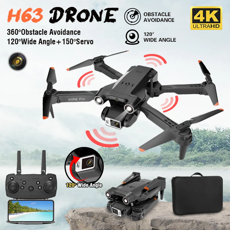 H63 Mini Drone 4K Dual Camera Wifi Folded Quadcopter 360 Degree Obstacle Avoidance Remote Control Optical Flow Aircraft Boys Toy