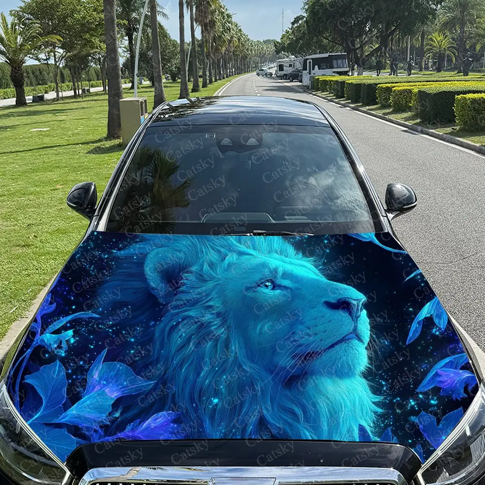 

Blue Nebula Blue Lion Car Vinyl Wrap, PVC Material Waterproof Car Hood Sticker, Self-Adhesive Scratch-Resistant Stickers for Eng