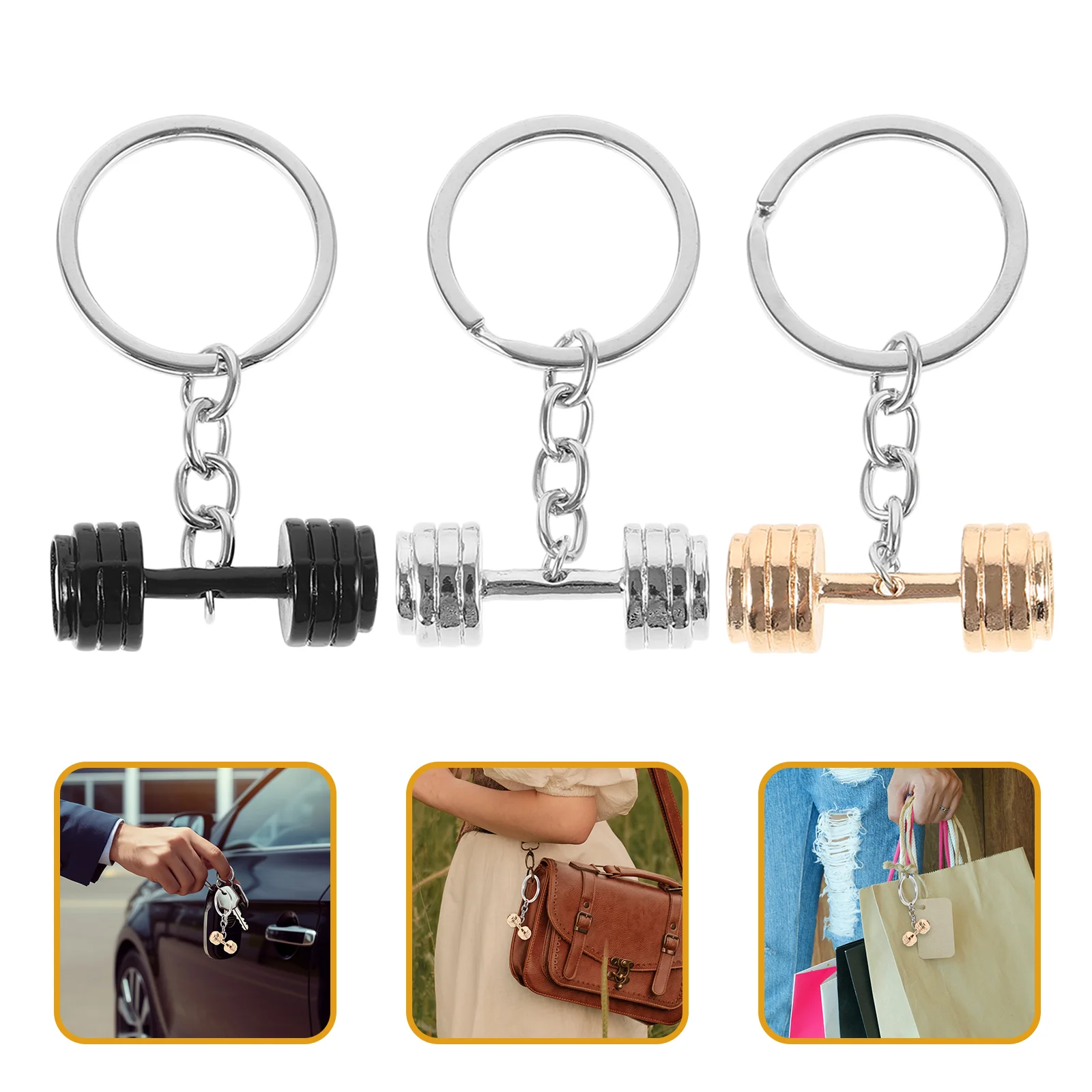 3 Pcs Dumbbel Key Chain Father Rings Dumbbell Chains Ferroalloy Dumbells Bag Hanging Decors