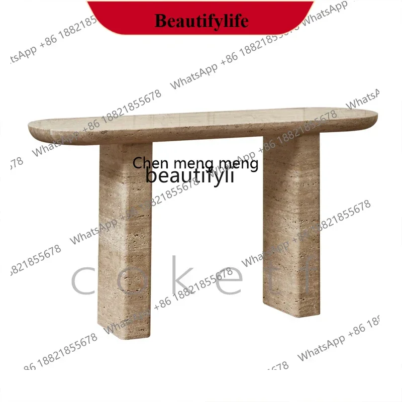 

D178 H designer light luxury high-end natural Roman travertine marble entrance table living room against the wall entrance tabl