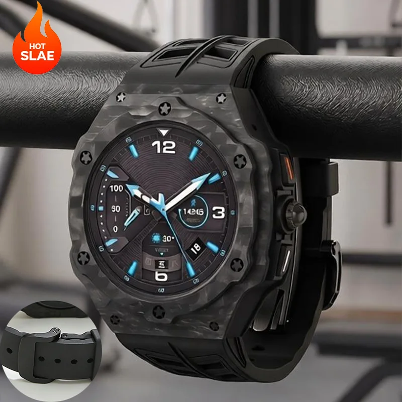 Luxury Modification Kit for Samsung Galaxy Watch Ultra 2 47mm Carbon fiber Case+Silicone Strap for Galaxy Ultra 2026 Refit Kit