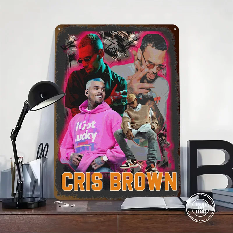 Chris Brown Collage Personalized 3D Textured Metal Poster Wall Art Vintage Tin Signs for Gaming Room Decoration Man Cave Decor