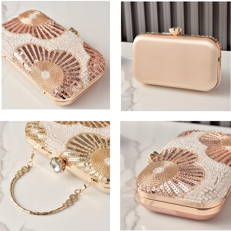 Pearl Sequined Silver Wedding Party Bag Handmade Embroidery Beaded Banquet Dress Clutch Purse Ladies Evening Handbag Champagne - view 6