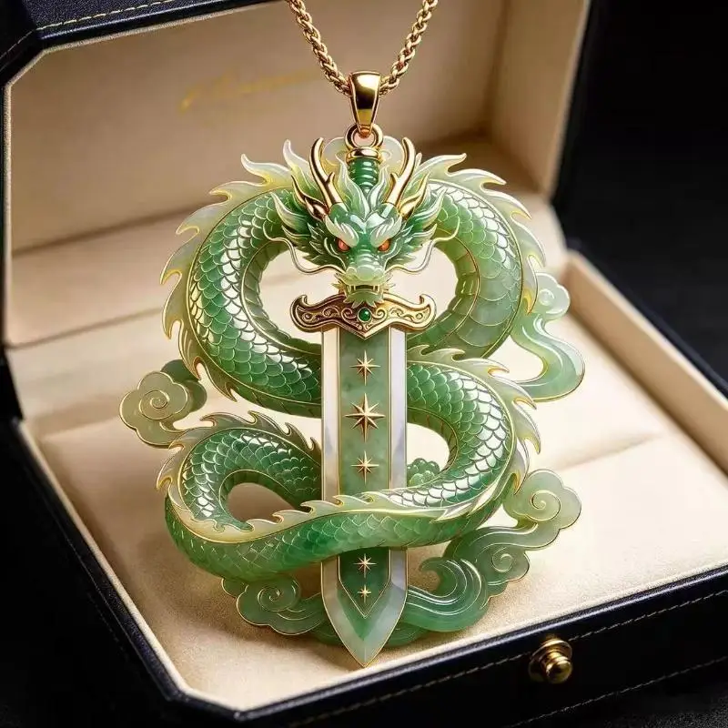 Purple Jade Dragon  Pendant With Gold Accents Exquisite Carving For Daily Wear Gifting Dragon Culture Collection