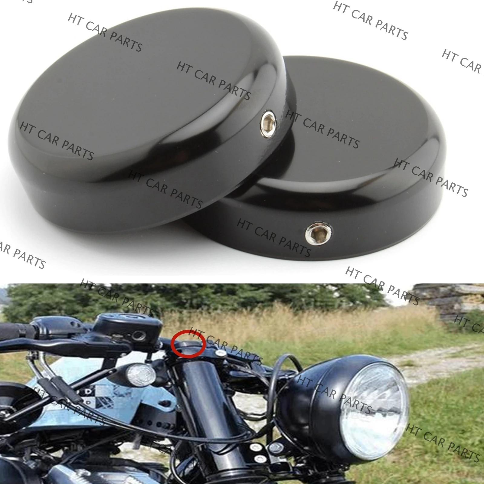 

For Harley X48 2016-2022 Davidson FORTY-EIGHT (XL1200X) 2016-2022 1 Set Black of Upper Fork Stem Nut Cap Covers