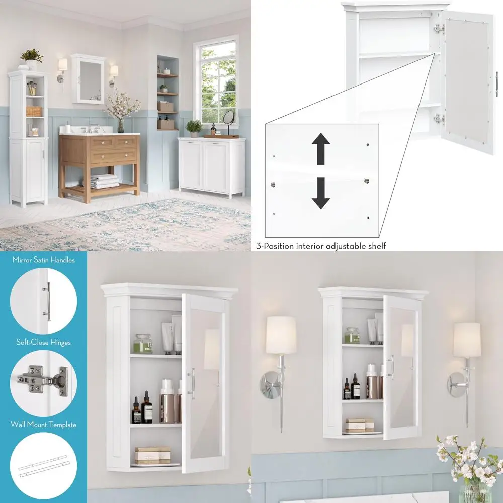 

Somerset Wall Cabinet with Mirror Medicine Cabinet with Soft-Close Hinges & Adjustable Shelf Bathroom Mirror with Storage Shelve