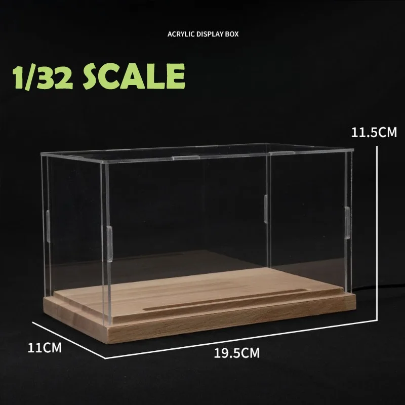 Acrylic Display Box with LED Light Suit for 1/32 Scale 1/24 Scale Car Model Wood Transparent Dust Proof Storage Holder