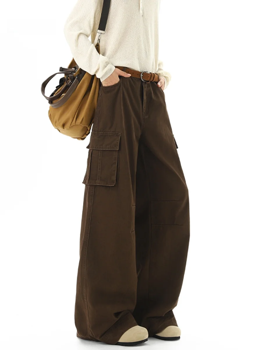 

American Retro Brown Large Pocket Work Pants Men's Thickened Casual Straight Leg Wide Leg Long Pants Autumn Winter Fashion Brand