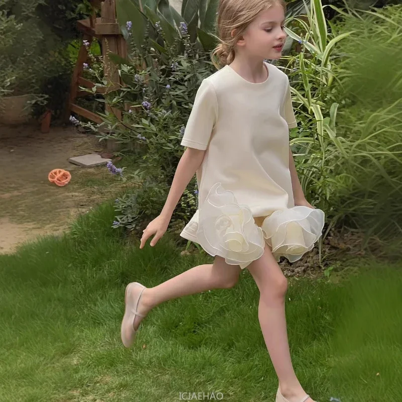 

Одежда для девочек-подростков, новинка 2024, одинаковое летнее модное платье для девочек, костюм, детский повседневный стильный наряд, милый детский костюм с короткими рукавами