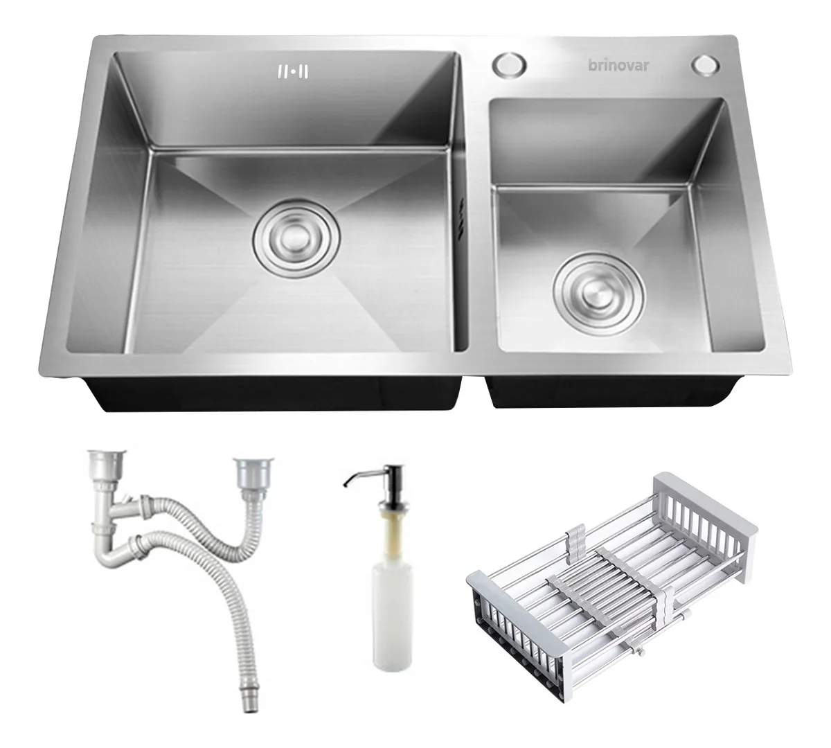 Cuba Double Sink Gourmet Kitchen Stainless Steel Silver With Brinovar Accessories