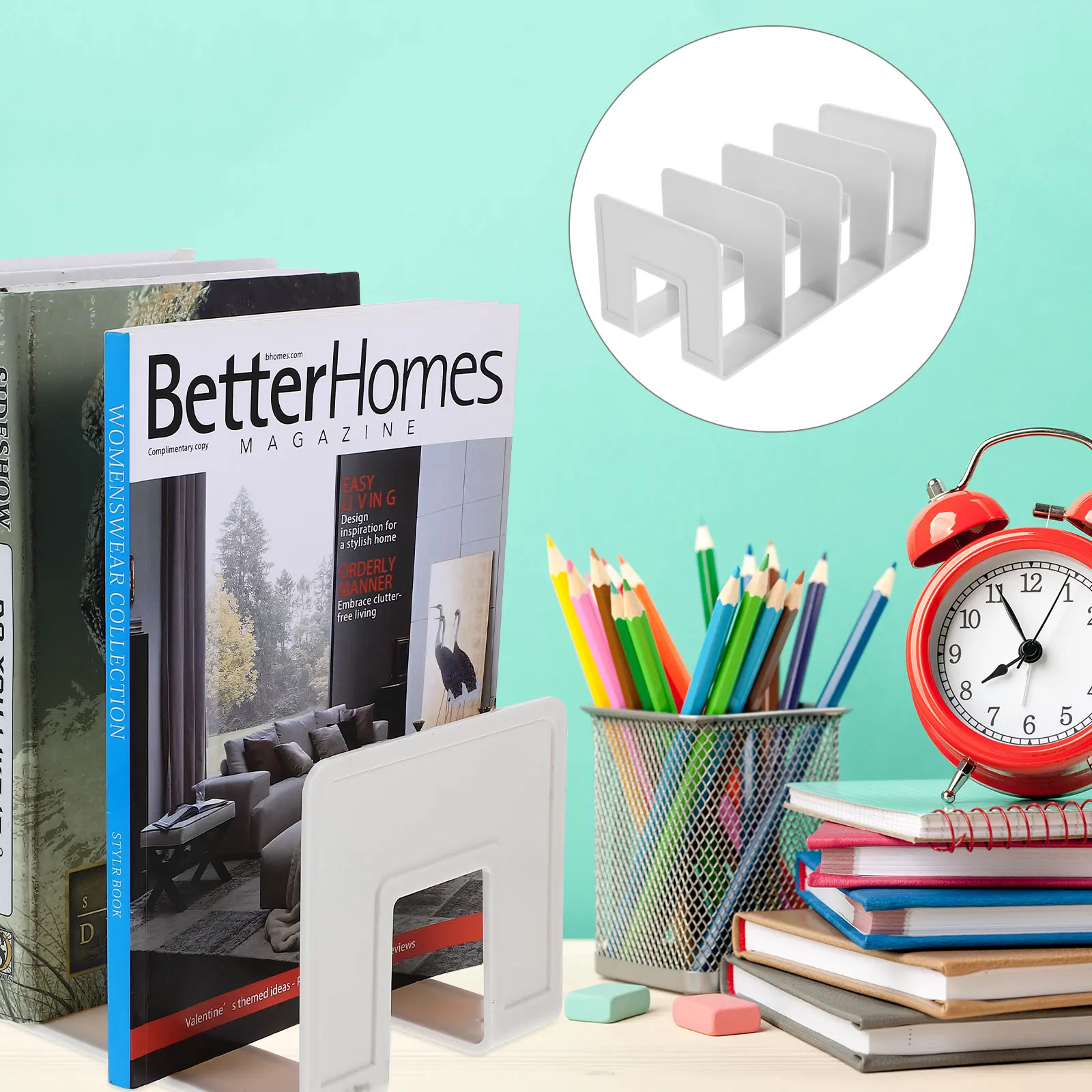 

4 Bookends ganizer Sturdy Plastic Desktop Document Holder Shelf Decorative Book Ends Study Office Magazine Rack