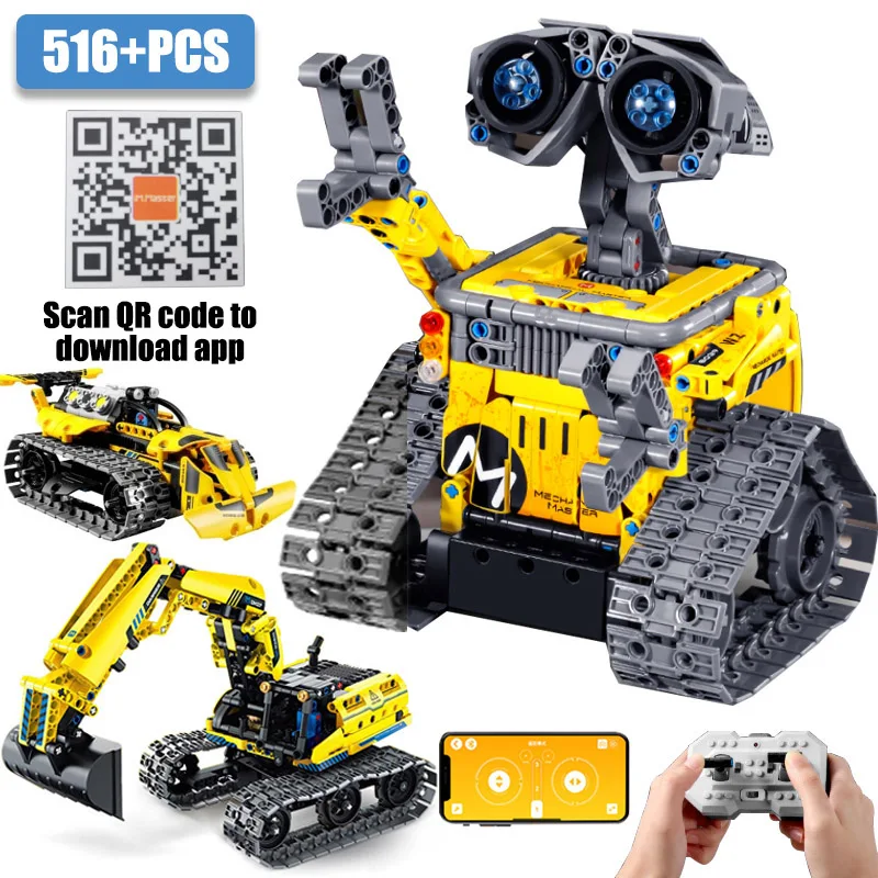 Técnico 3 em 1 cidade engenharia carro escavadeira bulldozer transformar rc robô modelo blocos de construção tijolos brinquedos para crianças