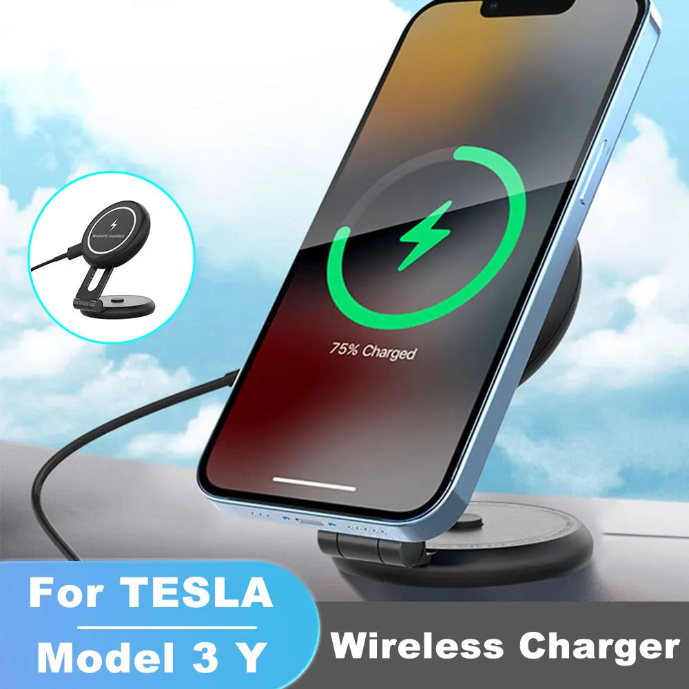 

Magnetic Car Wireless Charger Stand For Tesla Model 3 Y Magsafe iPhone 13 12 Pro Max Mini Car Mount Phone Holder Qi