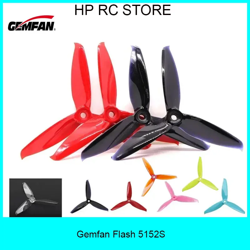 2 pary śmigieł Gemfan Flash 5152S 5 cali 5.1 cala 5.1X5.2X3 3-łopatowych z tworzywa PC do dronów RC FPV Racing Freestyle, części zamienne do majsterkowania