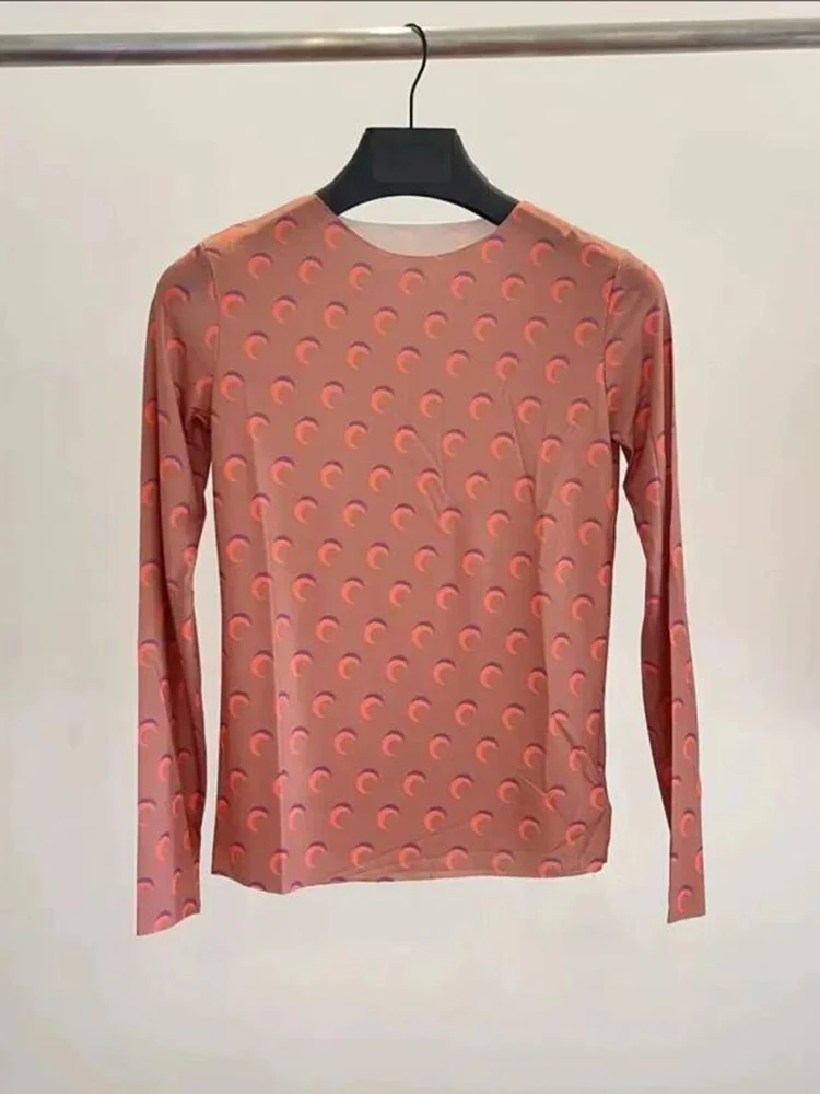 

Весенне-летний топ, женская футболка с длинным рукавом, лунный принт, корейская мода, классический эластичный солнцезащитный крем, универсальный тонкий складной