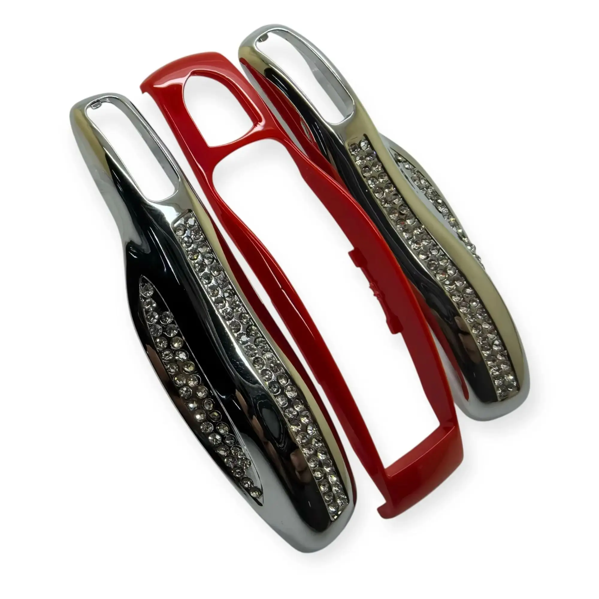 3PC Luxury Diamond-Encrusted Edge Key Shell Cover Car Key Case Remote Fob Protector For Porsche Cayenne Panamera Macan Cayman