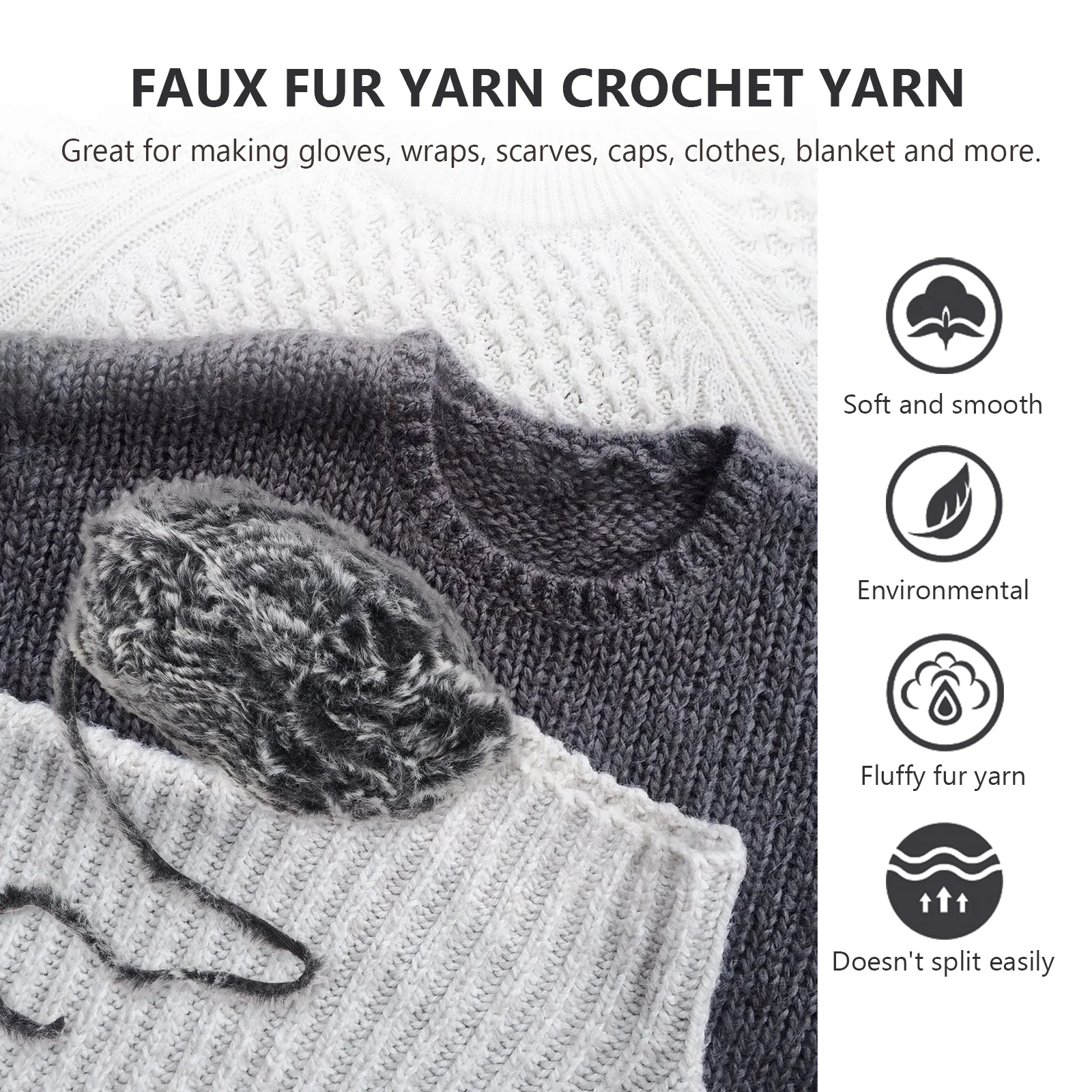 

Chunky Crochet Yarn Faux Soft Yarn Black for Knitting Crocheting Warm Gloves Wraps Scarves Hats Clothes Blankets