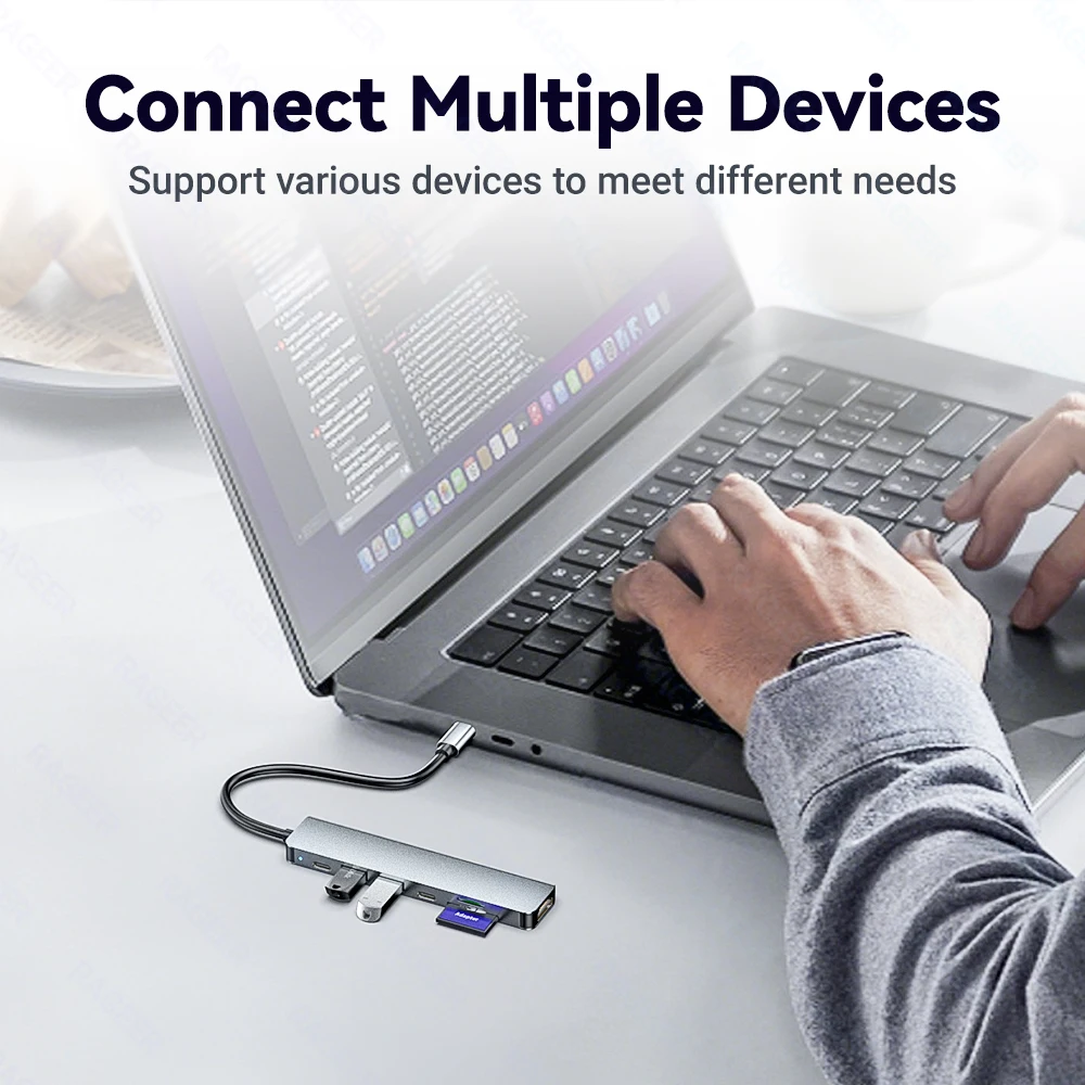 RAGEER 7-in-1 Type-c Multi-Function Docking Station with 4K HDMI, USB 3.0, TF+SD USB 2.0 and PD 100W Charging Port for Laptops - Image 5