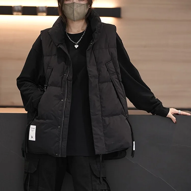 

2025 Winter Men's Sleeveless Stand Collar Black Green White Solid Color Casual Trendy Quilted Vests Male New Fashion Coats Tops