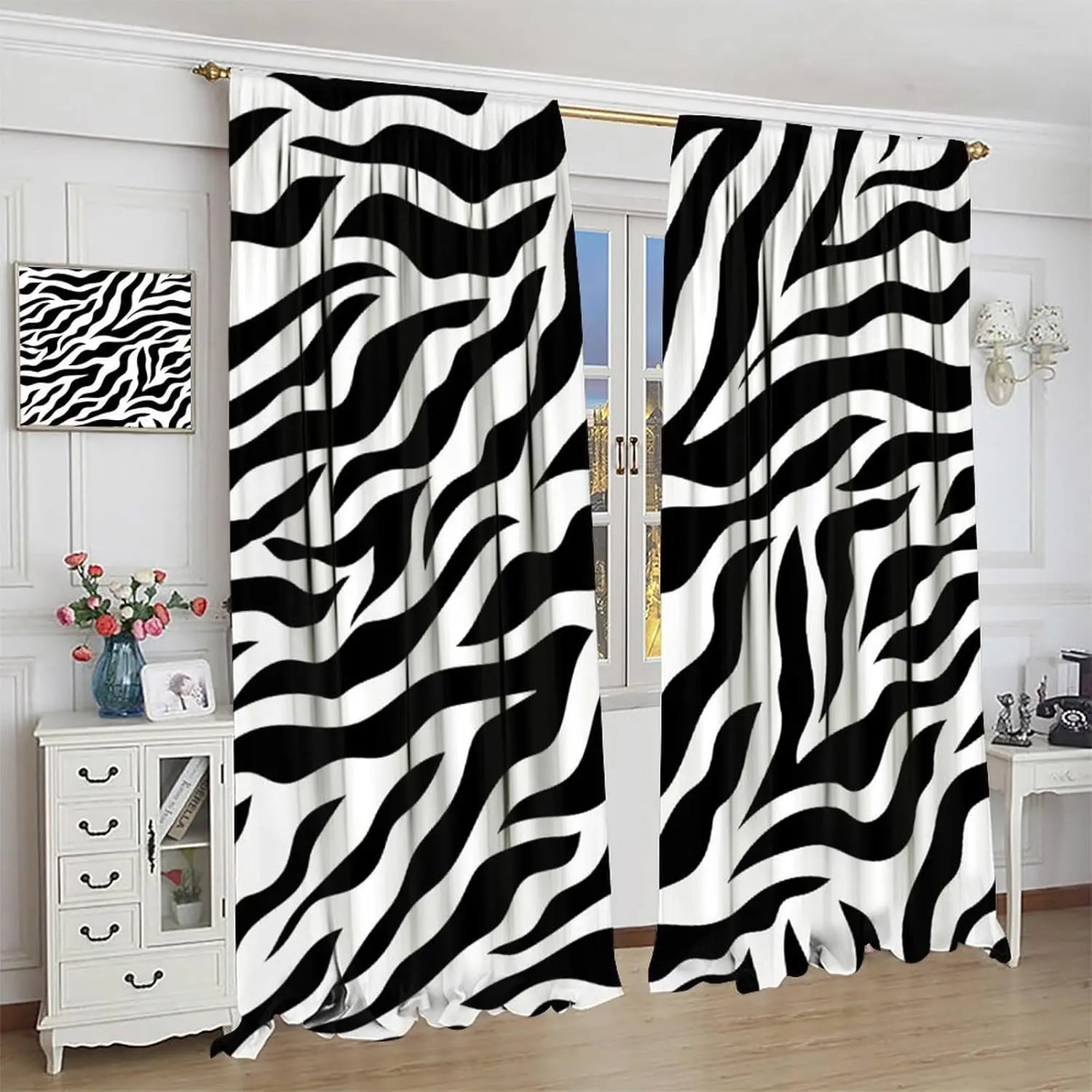 Zebra Stripe Curtains,Black and White Modern Minimalist Design Lightweight Décor Curtains for Bedroom Living Room,Wildlife Fur