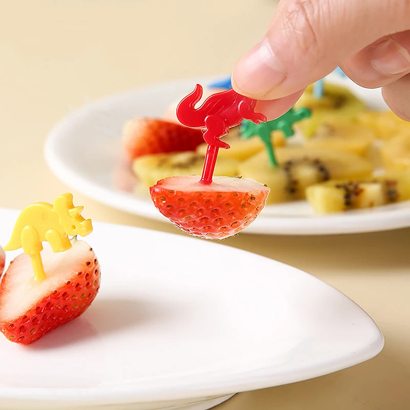 4/6/8/10Pcs Cartoon Dinosaur Fruit Fork Cute Cupcake Top Decoration Food Appetizer Toothpicks Bento Box Accessories