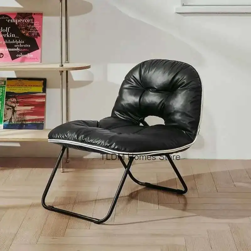 

Portable Folding Chairs Leather Backrest Comfortable Chairs Folding Living Room Nordic Outdoor Foldable Chair Interior Relax