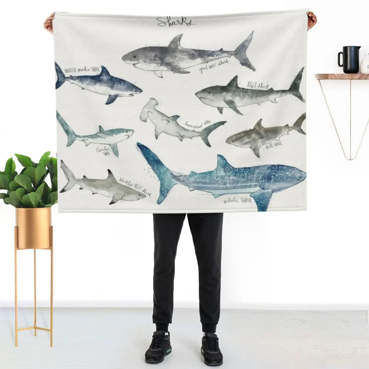 Sharks - Landscape Format Throw Blanket Soft Big Soft Summer Beddings blankets ands Hair funny gift Blankets