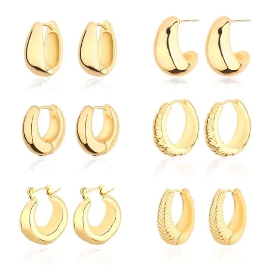 

Wgoud Hoop Earrings for Women, 14K Gold Plated Hoop Earrings Hypoallergenic, Thick Lightweight Twisted Huggie Hoops Earring Set