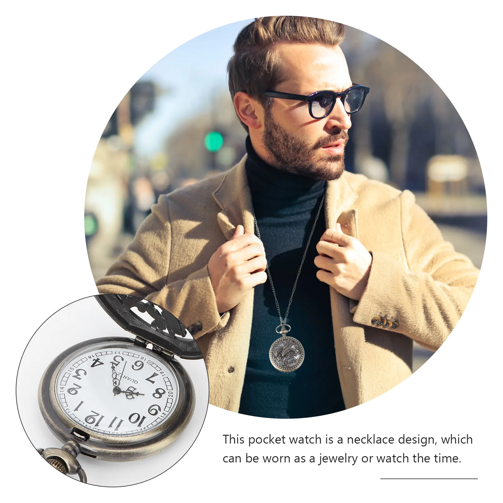 Retro Pocket Watch Necklace Vintage Hollow Carved Alloy Pendant Quartz Movement Hanging Watch Stylish Jewelry Gift