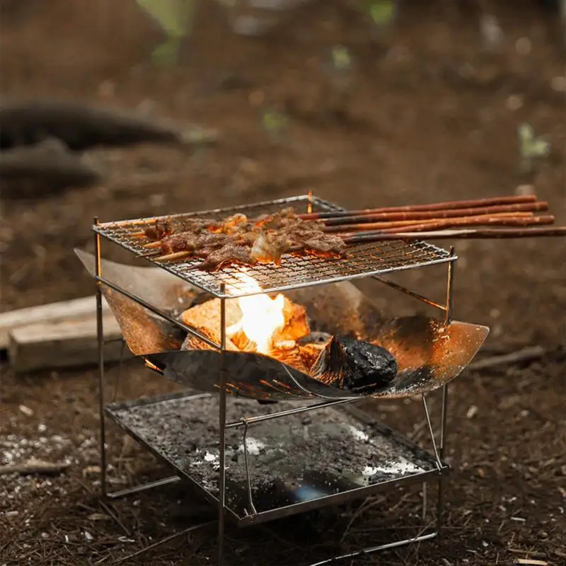 

Camping Tent Stove Foldable Camping Wood Burning Stove Lightweight Portable Gear Foldable Grill For Survival Family Parties