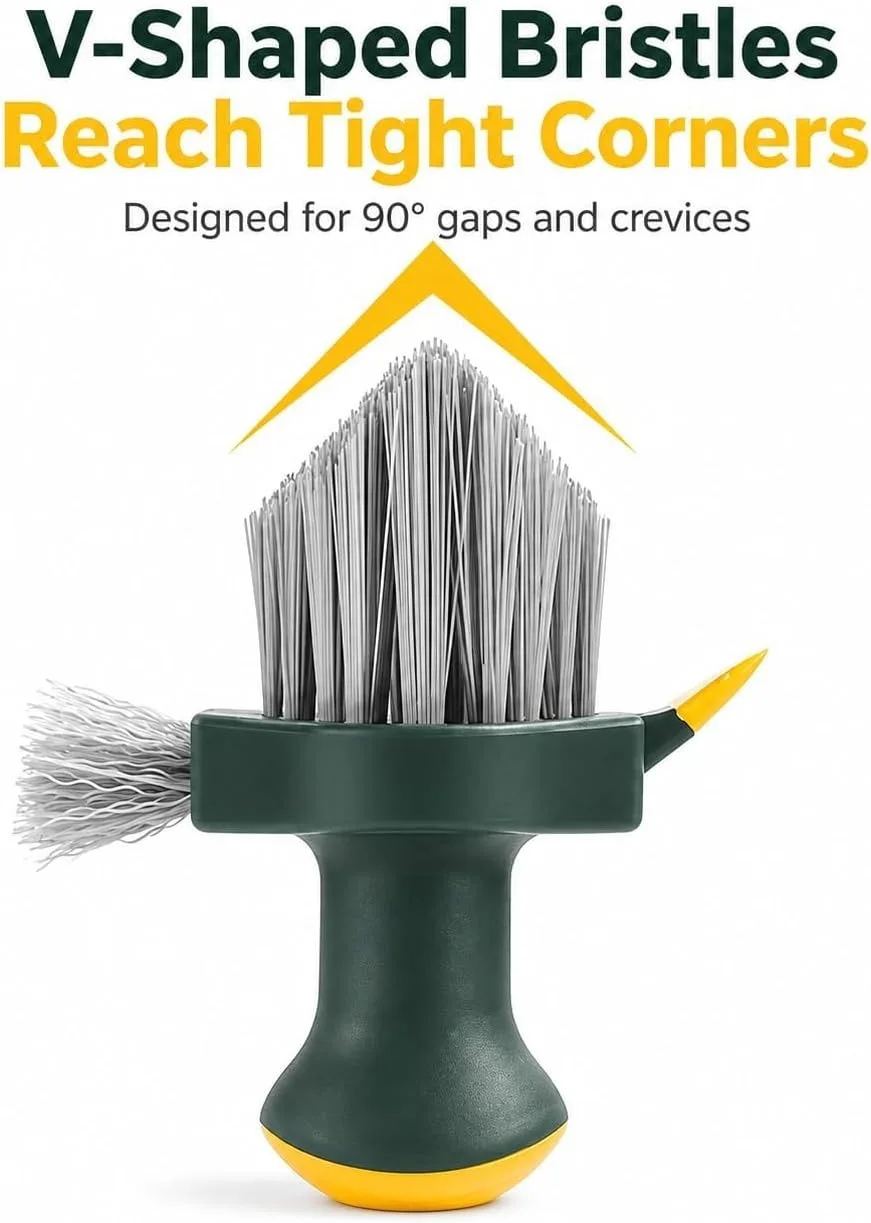 4 in 1 Multifunctional Gap Cleaning Brush V-shape Tile Grout Scrub Brush with Scraper for Bathroom Kitchen Window Floor