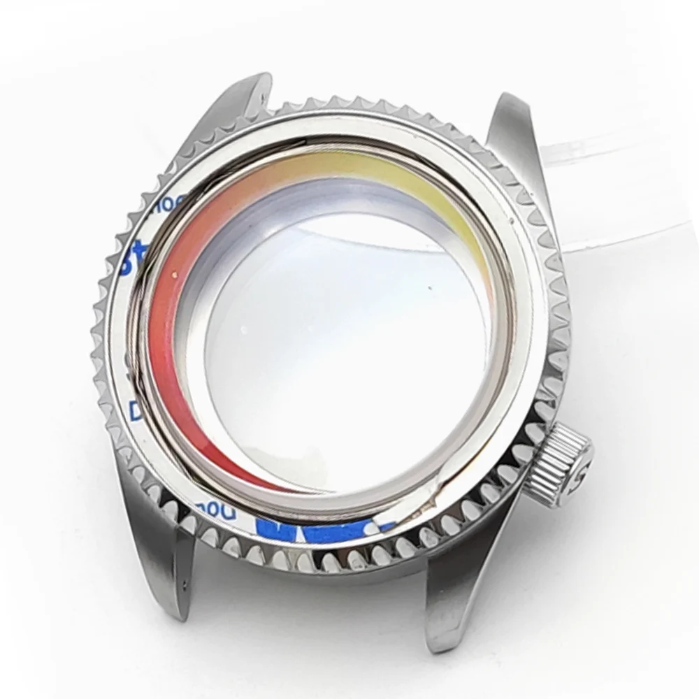 Caja plateada de alta calidad de 42mm para reloj de buceo, carcasa para hombre compatible con movimiento NH35 NH36, reloj de acero con doble cristal de zafiro