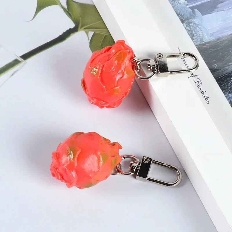 Mini simulation fruit keychain dragon fruit creative car DIY food model bag pitaya pendant Women ornaments jewelry gift llaveros